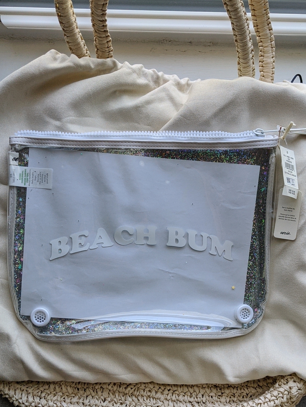 Aerie Clear Glitter 'Beach Bum' Zip Pouch With Vents For Speakers